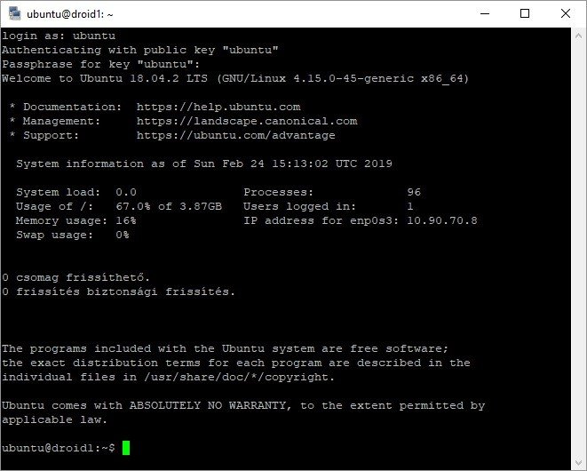 Ubuntu 18.04 LTS szerver alapbeállítás RSA kulcsos hitelesítés beállítása